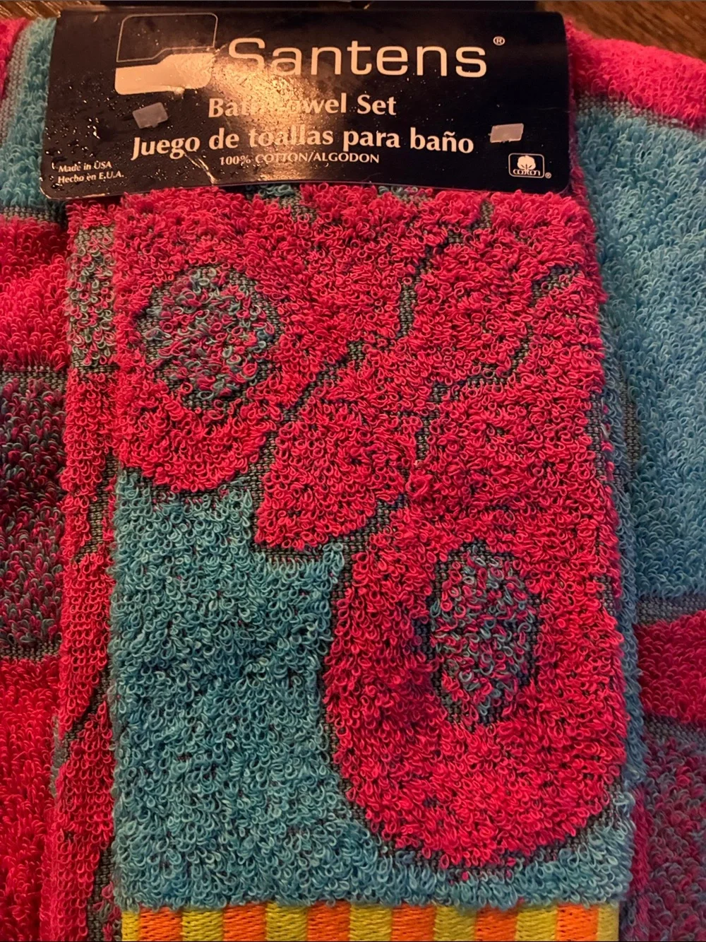 Santens Bright Pink & Blue Butterfly Towel Set